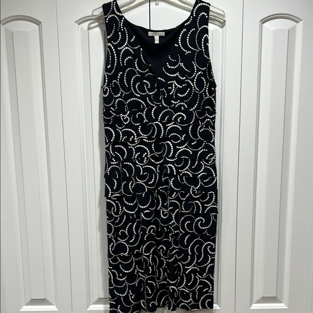 Elegant Black and White Patterned Dress- Size 10